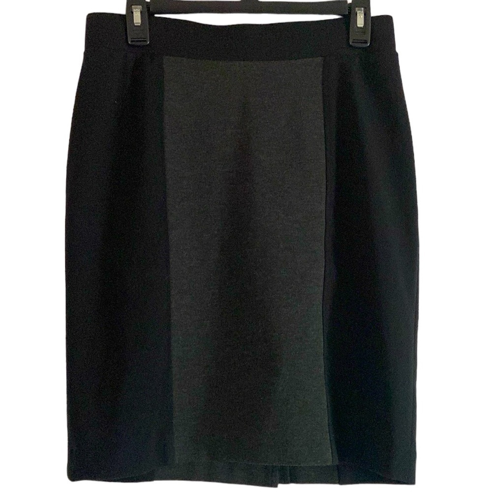 Nicole Miller Black and Gray Color Block Pencil Knee Length Stretchy Skirt